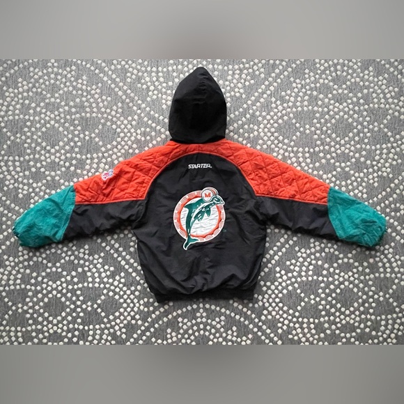 Miami Dolphins RARE NFL Starter Coat Kids Youth Boys Girls XS Black Orange Teal - Picture 3 of 14